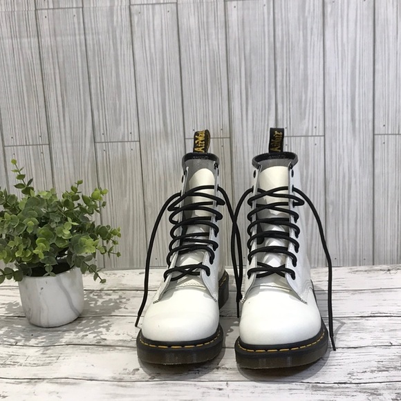 Dr. Martens Shoes - Dr. Martens White Combat Boots with Black Accents